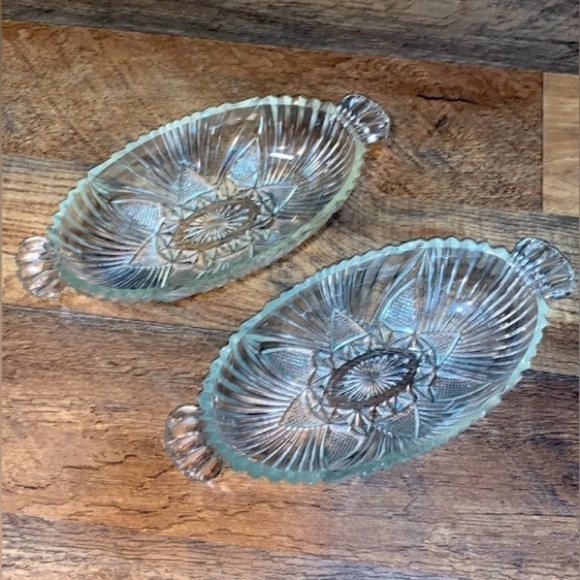 Other - Set of 2 Vintage Oval Shape Crystal Celery Serving Candy Nut Trinket Dishes EUC